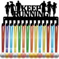 thumbnail image 1 of Perchero para medallas de carrera, organizador de medallas de metal negro de hierro, pequeño, para montar en la pared, con 14 ganchos para premiar a corredores, maratones, carreras, 11,4 x 5,1, 1 of 7
