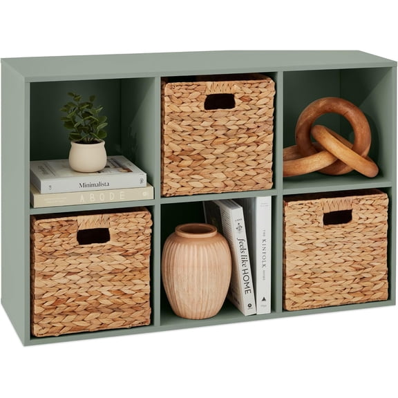 JessieMal Kids Bookcase 6-Cube Storage Organizer, 11in Shelf Opening, Bookshelf, Toy Storage, Customizable w/ 3 Removable Back Panels – Sage