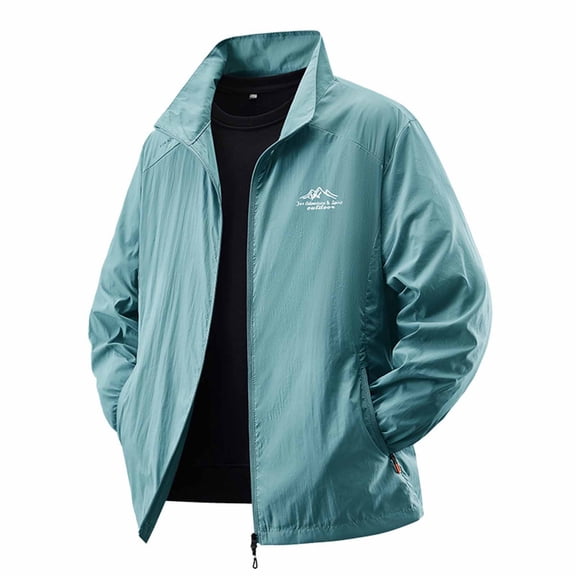 Men's Big & Tall Full Zip Sun Protection Jacket Lightweight Quick-Dry Athletic Jacket Casual Hiking Jacket with Pockets,XXXXL,Light Blue