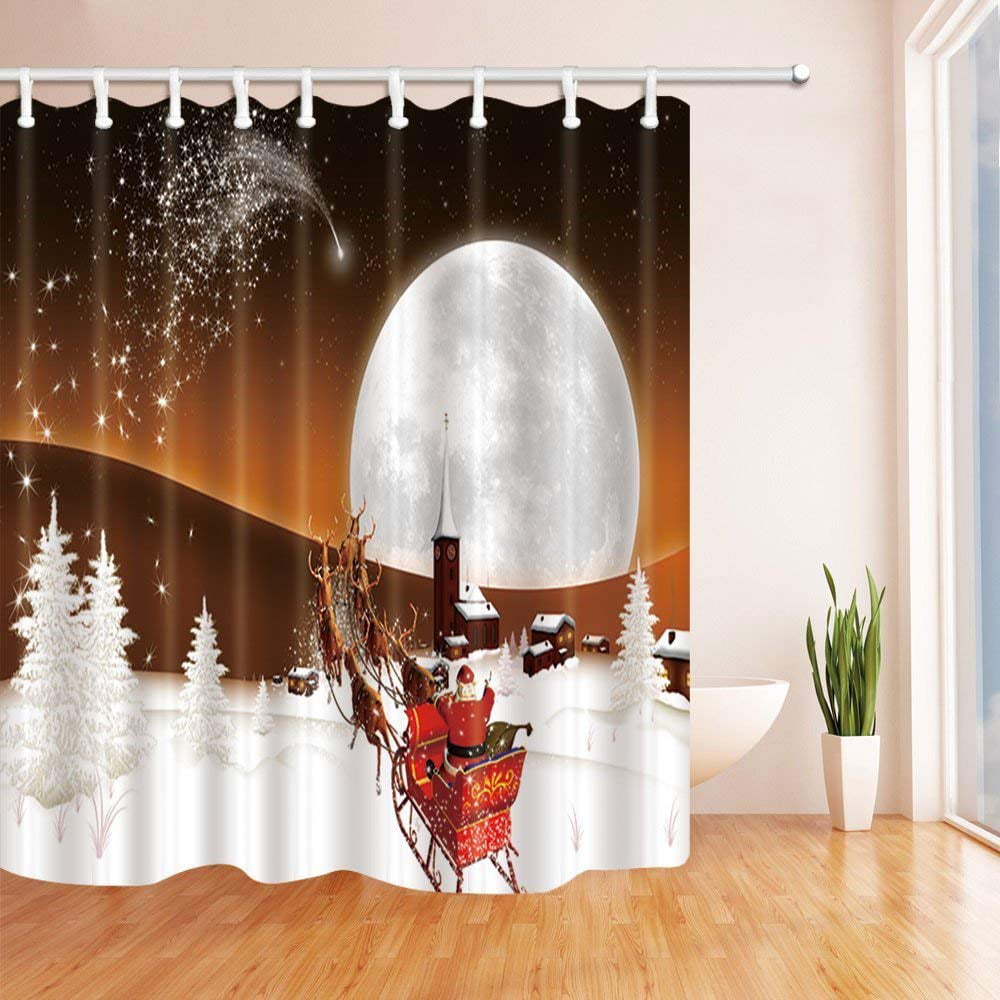 60x72'' Santa Claus in Airplane Waterproof Fabric Shower Curtain Bathroom Decor 