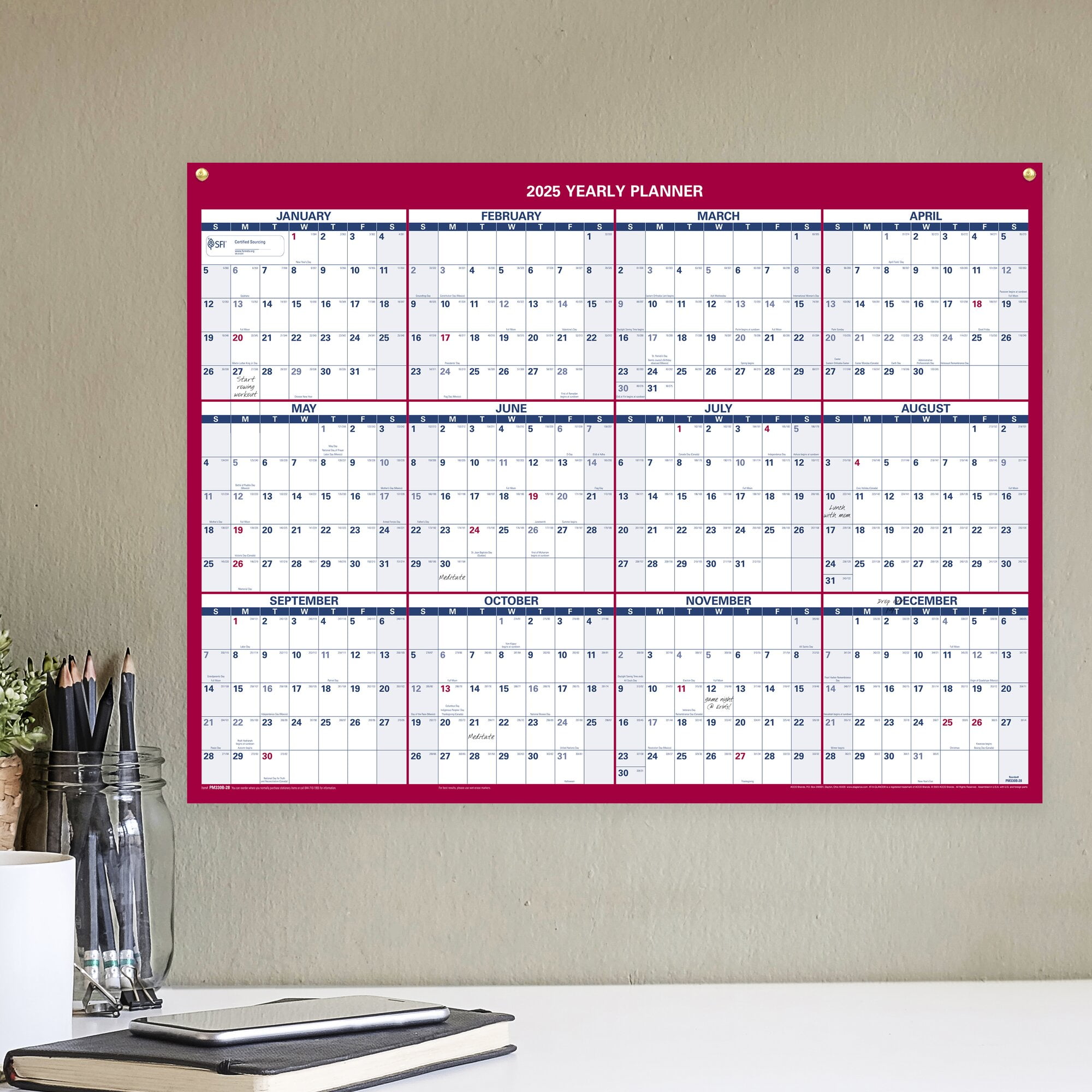 2025-at-a-glance-vertical-horizontal-reversible-yearly-wall-calendar-12-x-16-red-blue-january-to-december-walmart-com