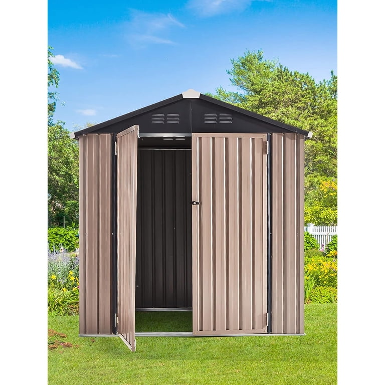 AECOJOY 6' x 6' Outdoor Storage Shed, Metal with Lockable Doors