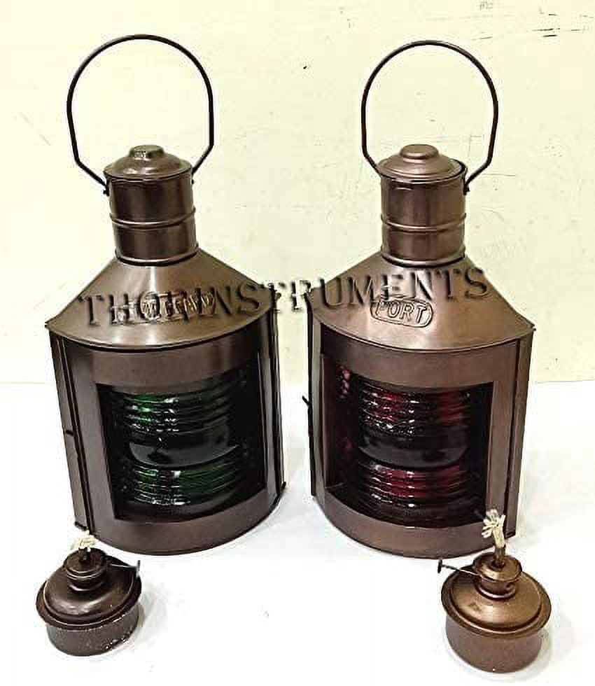 Nautical Metal Port & Starboard Lanterns Set of 2 Ship Oil Lamps