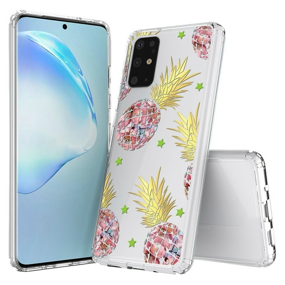 Aquaflex Transparent Clear Flexible Shock Absorbing Phone Case Cover Suitable for Samsung Galaxy S20  6.7" - Pineapple Party