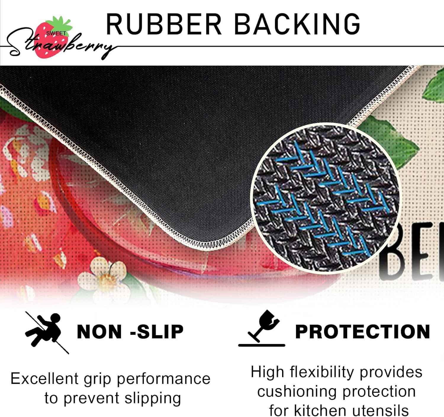 Spring Summer Strawberry Decorative Front Door Mat, Berry Sweet Welcome Doormat Indoor Outdoor Non-Slip Floor Entryway Rug, Fruit Bee Seasonal Home Kitchen Decoration 17x30 Inch