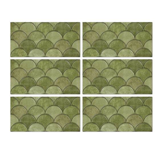 6 Piece Set Peel and Stick Tile Stickers Wall Decals Green Mosaic Marble Pattern 11.81" x 5.91" Self Adhesive Backsplash for Kitchen Bathroom Decor