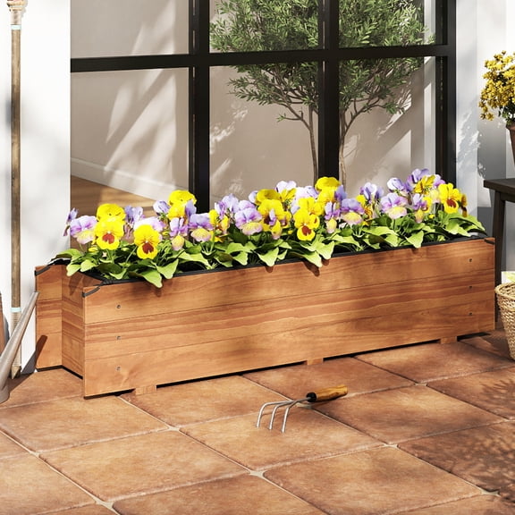 Wooden Raised Garden Bed with Drainage Holes, Liner, and Elevated Rectangular Planter Box, Orange