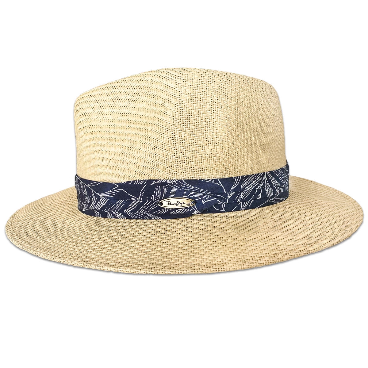 Panama Jack Matte Toyo Straw Safari Sun Hat with 3-Pleat Ribbon Band (Blue Band, Small/Medium)