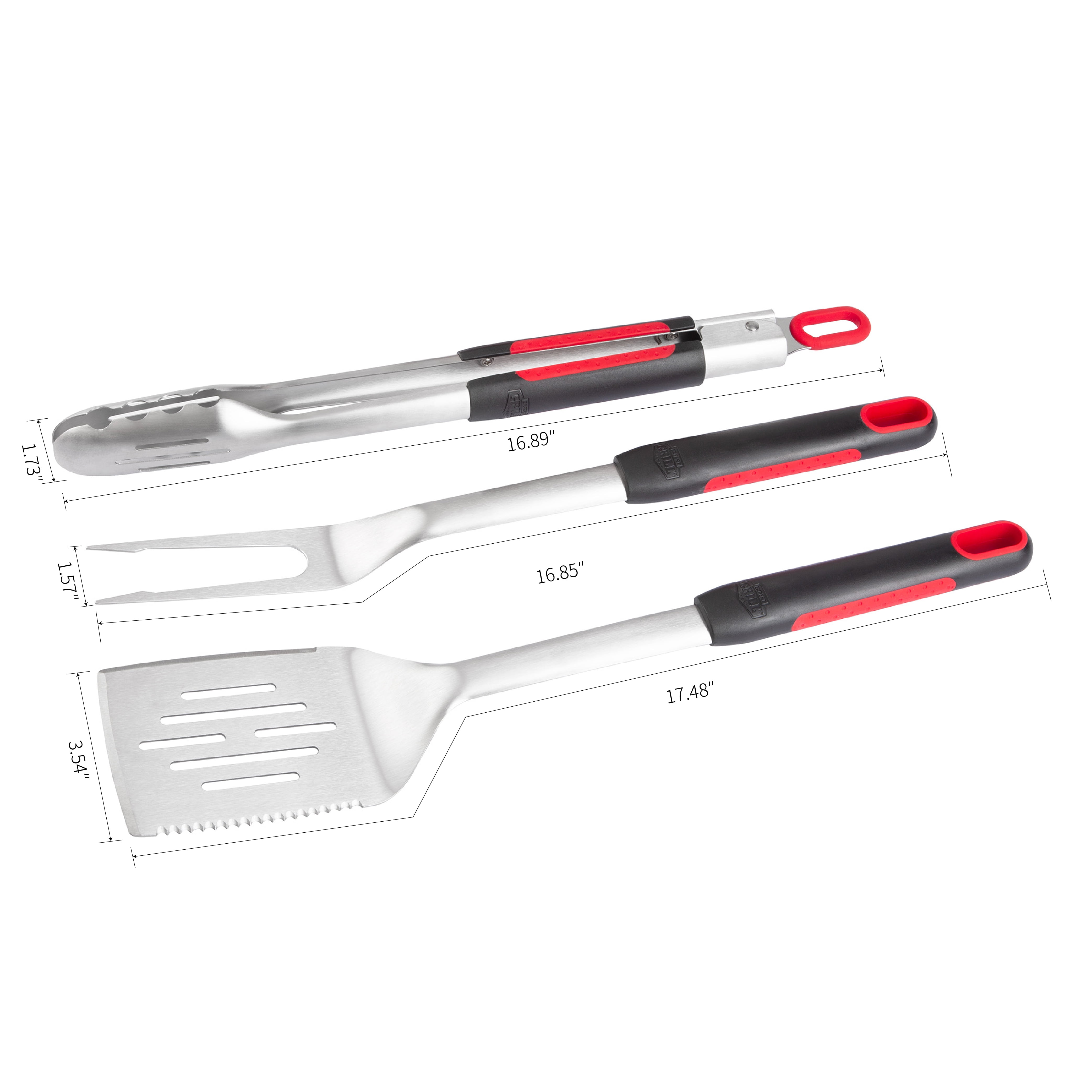 Expert Grill Stainless Steel 3-Piece BBQ Tool Set with Soft Grip
