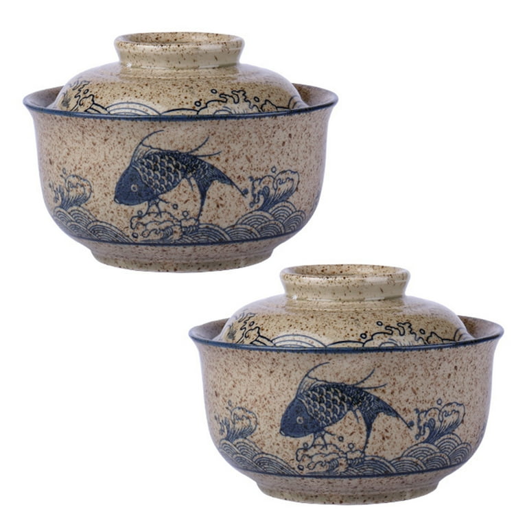 Qeeadeea Ceramic Soup Bowls With Lid Set Of 2, Rice Bowls Set Of 2