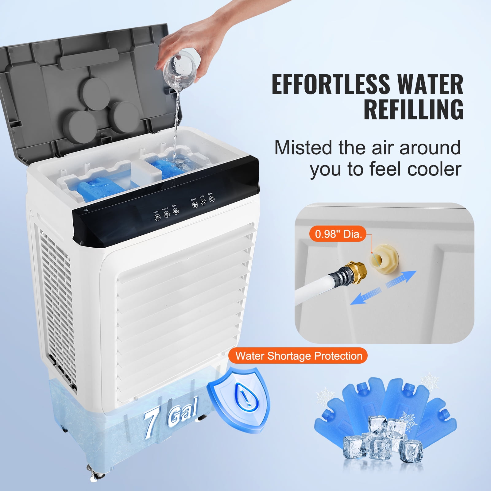 SKYSHALO 2100 CFM 3-Speed Evaporative Air Cooler for 750 sq ft, White