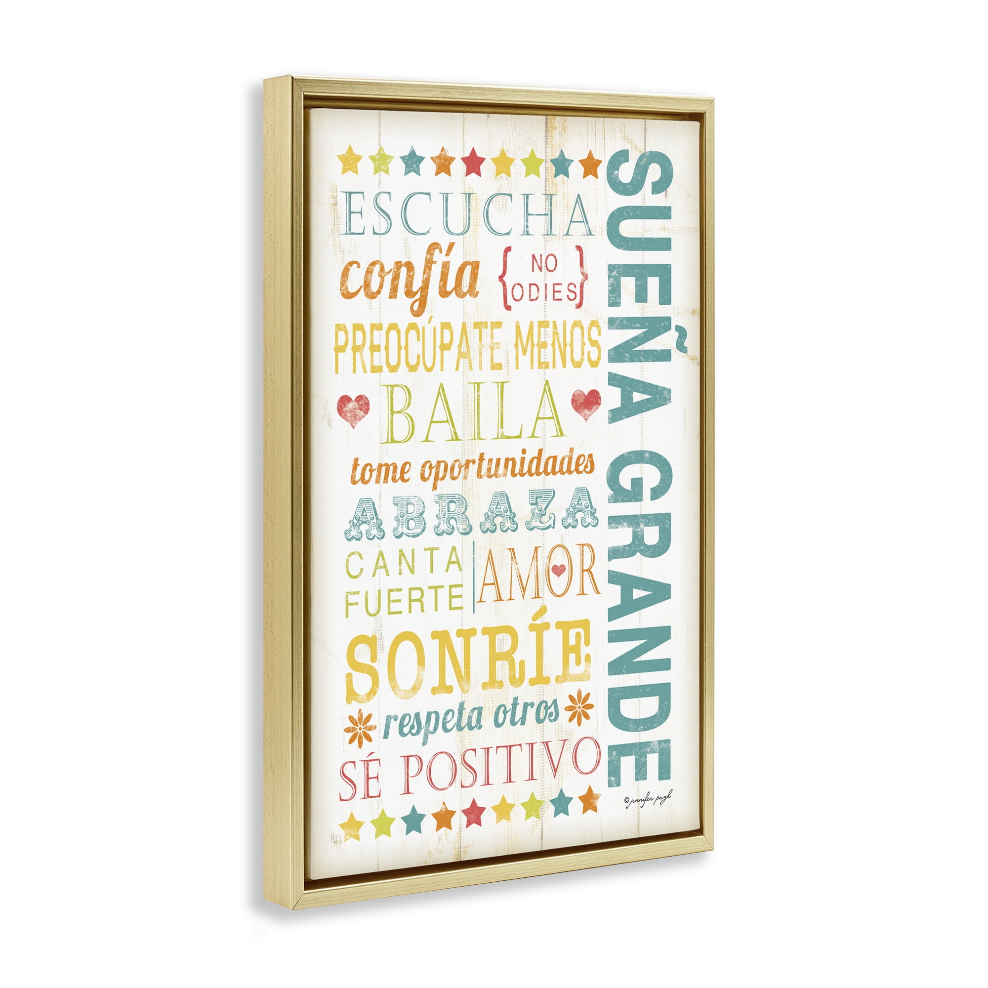 Stupell Industries Sueña Grande Frases Positivas Inspirational Quotes & Sayings Painting Gold Floater Framed Art Print Wall Art, 17 x 25