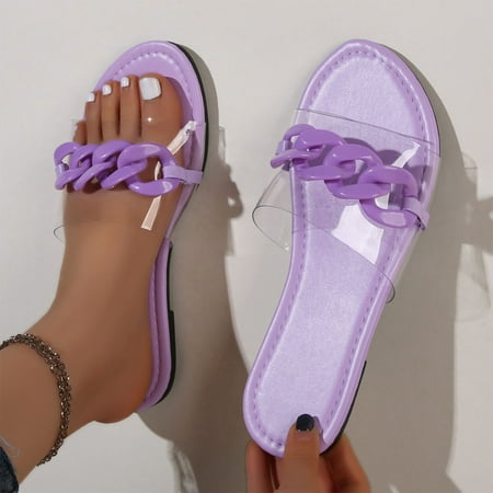 

VKEKIEO Open Toe House Slippers Flat Heel Platform Purple