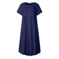 thumbnail image 5 of SMihono Robe Maxi Bohème d'Été pour Femmes Grande Taille Mode Féminine Manches Courtes Col Rond Poche Robe Longue Rétro Plage Robe d'Été, 5 of 5