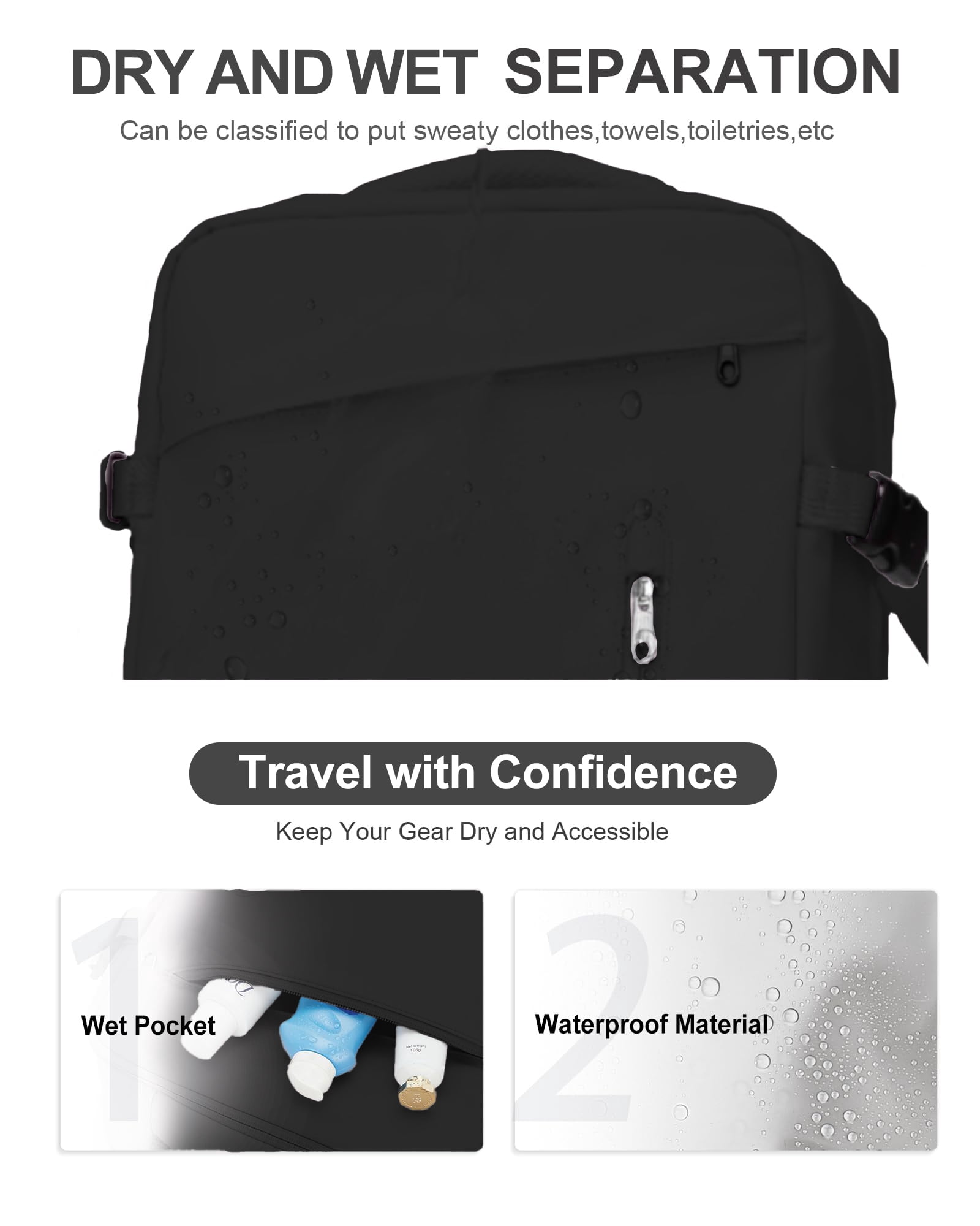 DAKIMOE Large Travel Backpack for Adults Carry on Laptop Backpack Flight Approved Waterproof College Bag with USB Charging Port & Shoe Pouch Casual Daypack for Women Men for Weekender Business, Black