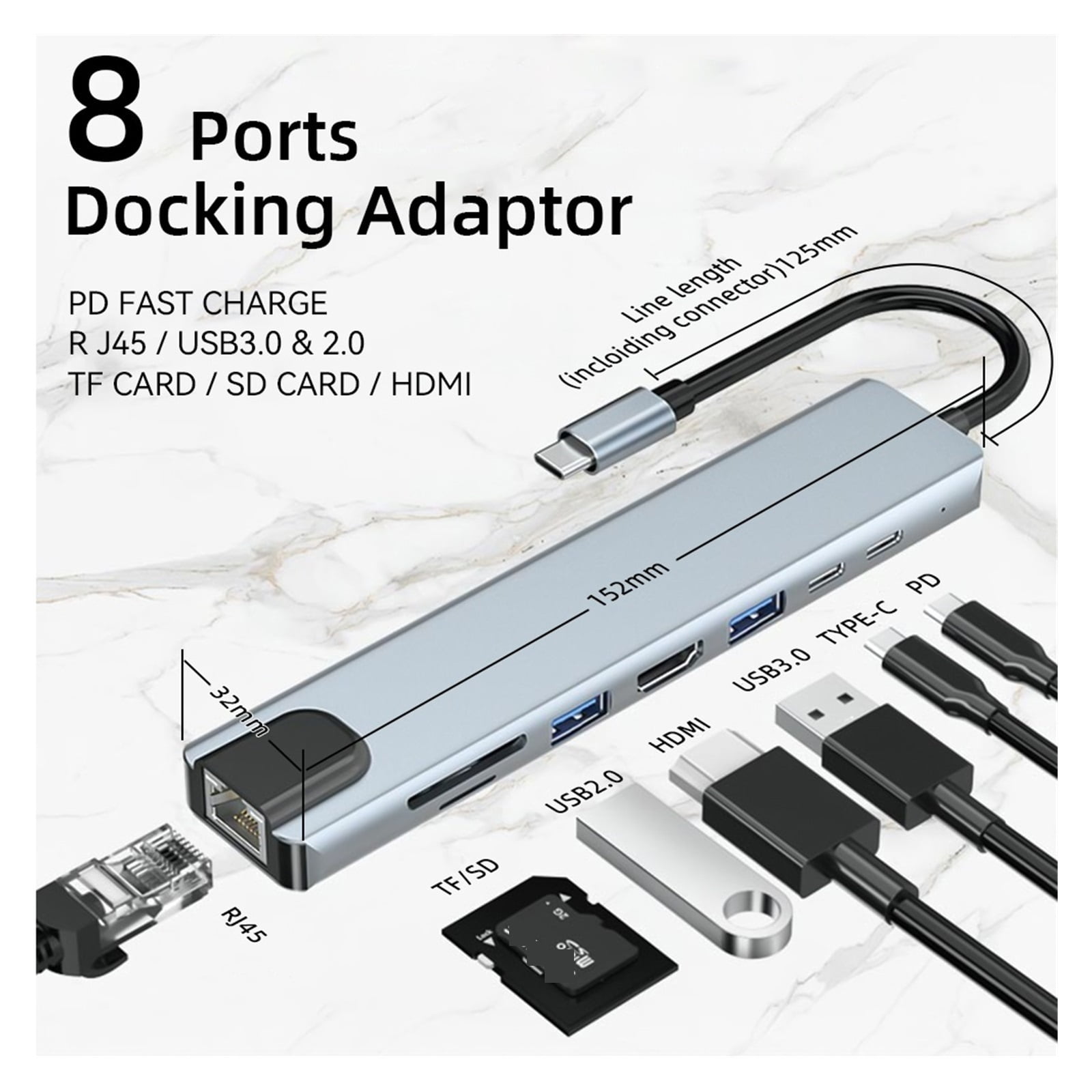 4 / 8 In 1 USB 3.0 Hub For Laptop Adapter PC PD Char 8 Ports Dock Station Usb Multi-port Charging For Multiple Devices ,No More Cable Clutter