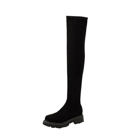 

Lovskoo 2024 Women s Knee High Boots Thigh High Round Toe Platform Stretch Shoes Sweet High Western Boots Black