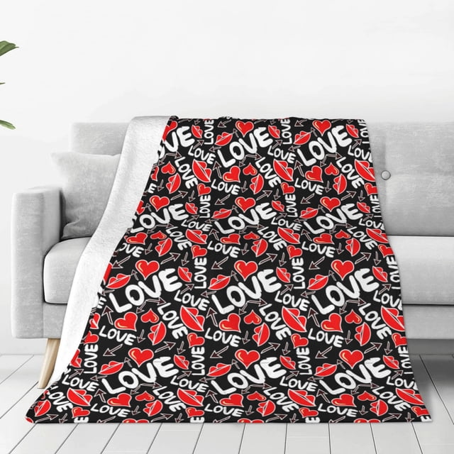Balery Graffiti Valentine Day Manta de Felpa Suave y Acogedora – Cobija de Franela Aterciopelada para Cama, Lavable y Cálida para Sofá, Mascotas, Transpirable-80"x60"