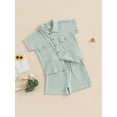 thumbnail image 3 of Bagilaanoe 2pcs Toddler Baby Boy Short Pants Set Short Sleeve Shirt Tops + Shorts 6M 12M 18M 24M 3T 4T Kids Casual Summer Outfits, 3 of 9