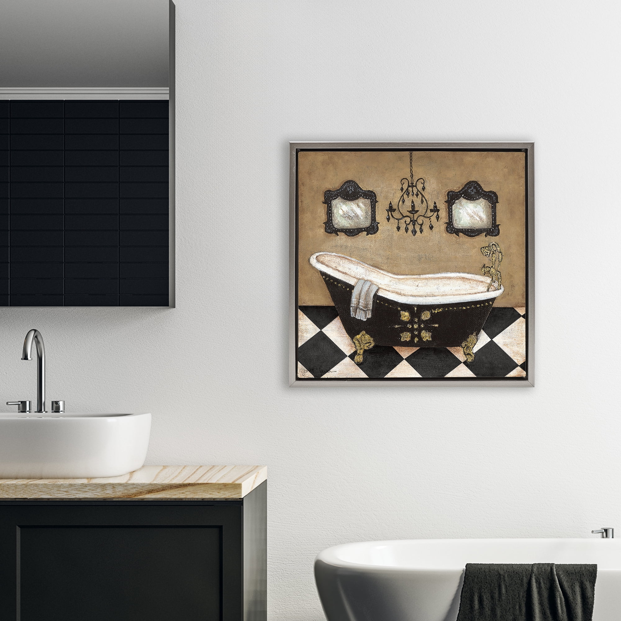 Stupell Industries Elegant Vintage Bathtub Gray Framed Floater Canvas Wall Art, design by Janet Tava