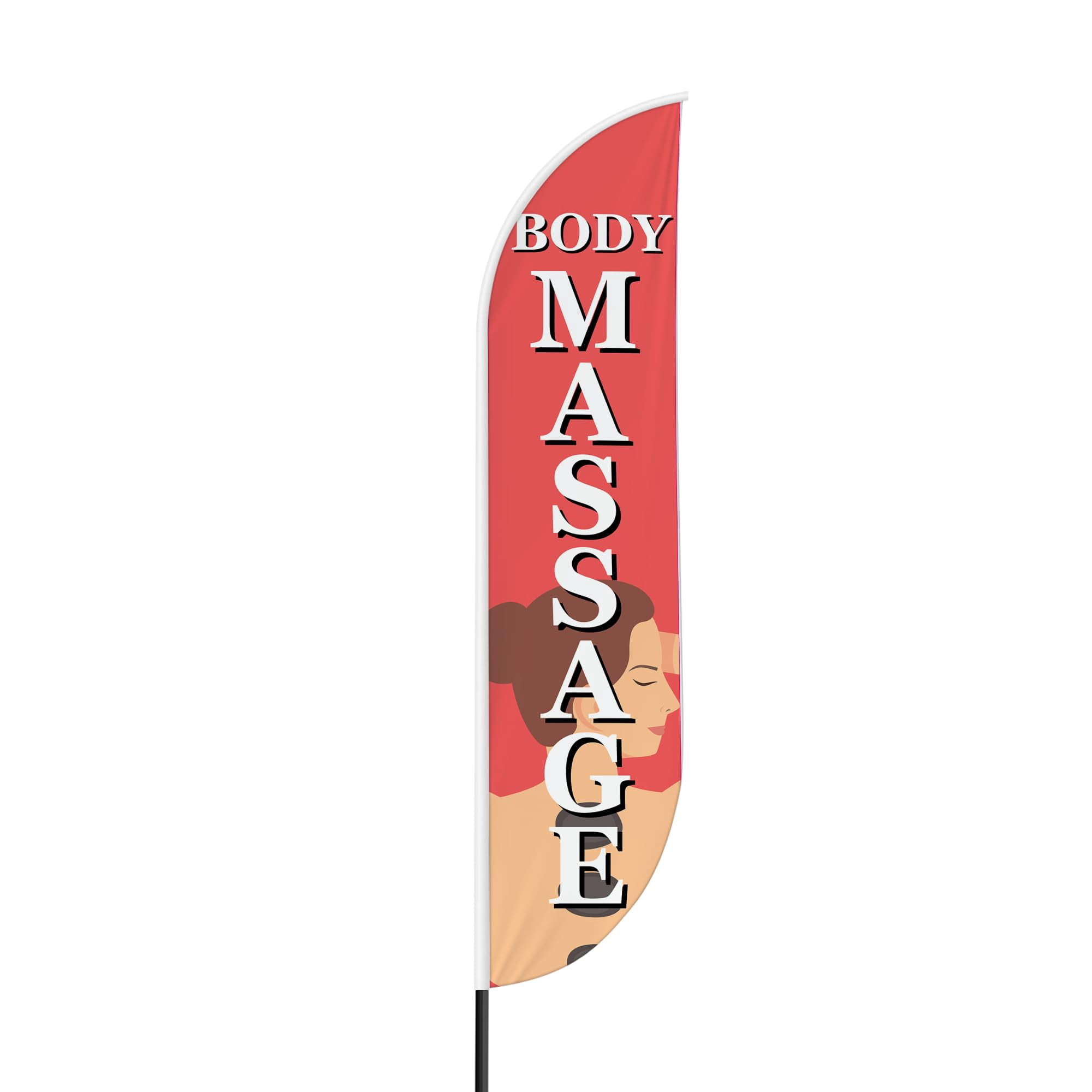 Body Massage Sign feather flag Pole Mount for Outdoor by Mavis Print | 15 FEET Long Polyester Outdoor Banner Flag with Pole Kit for Easy Hang | HD Print Swooper Flag Pole Mount for Salon Advertisi