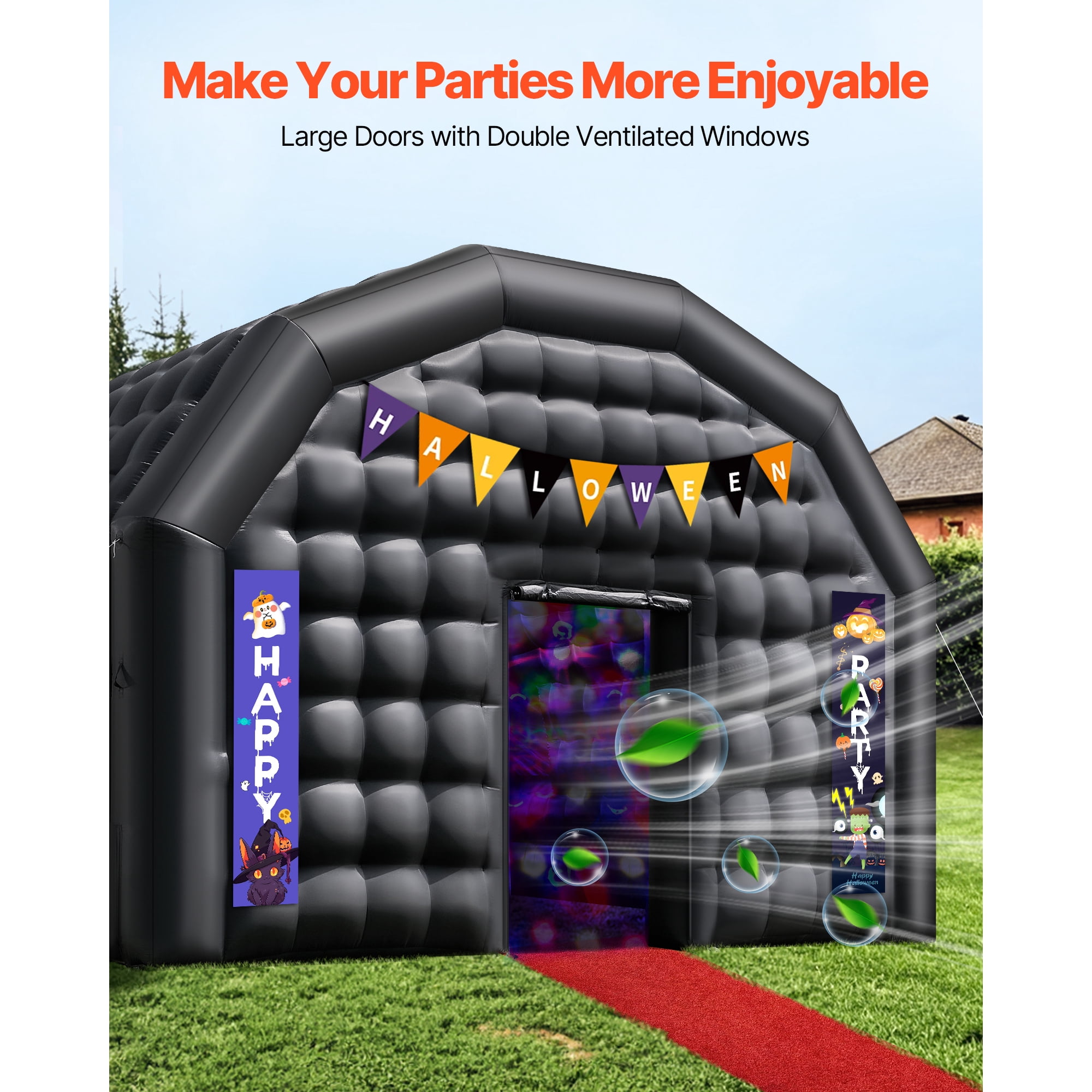KFFKFF Inflatable Nightclub, 26.2 x 19.7 x 13.1 ft Party Tent with 1100W Blower & Sandbag, Ventilated Blow-up Event Space with 2 Windows, Air Cube House for Celebrations and Gatherings