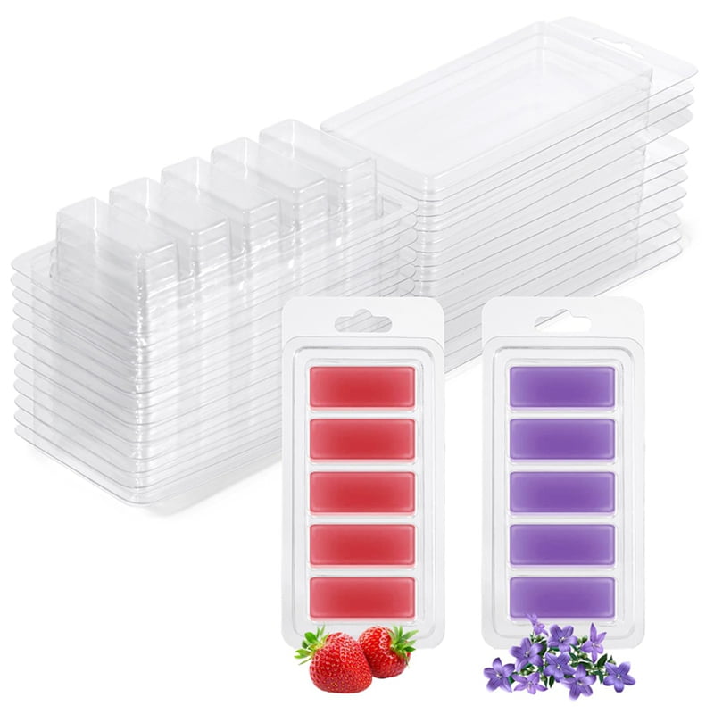 150 Pcs Wax Melt Containers, 5-Cavity Wax Melt Clamshell Molds,Clear Empty Plastic Wax Melt Mold for DIY Candles Making