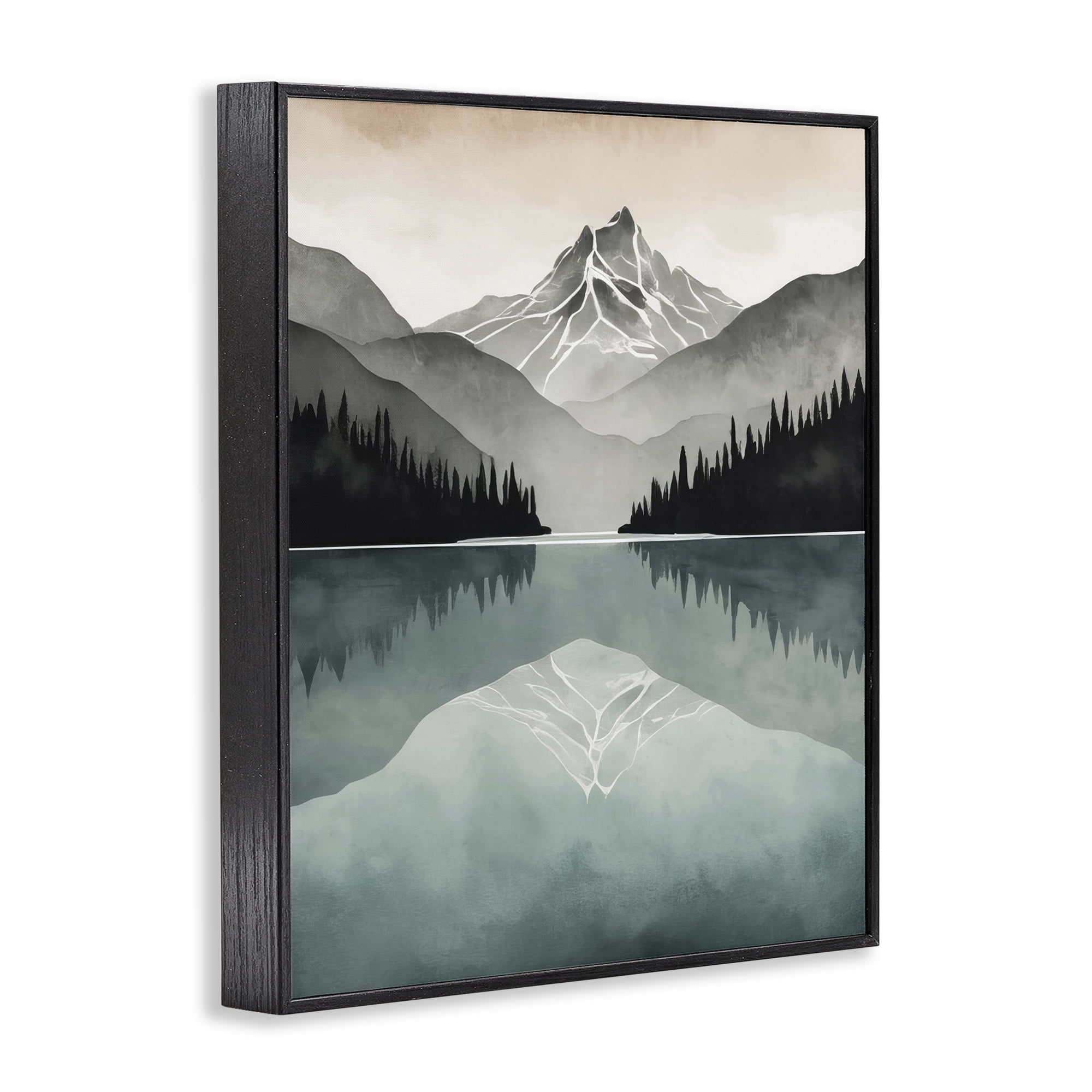 Stupell Industries Mountain Reflecting over Lake Landscape Painting Black Framed Art Print Wall Art, 24 x 30