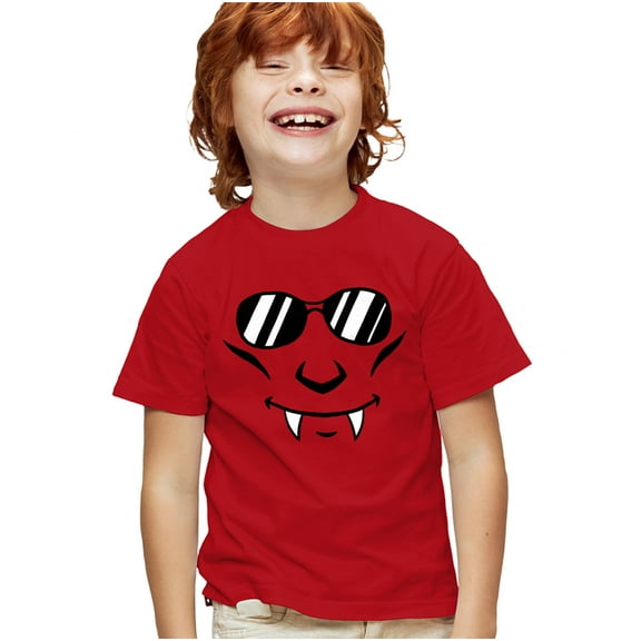 Popfunk Halloween Vampire Costume Kids T Shirt for Youth Boys and Girls, Red, Medium