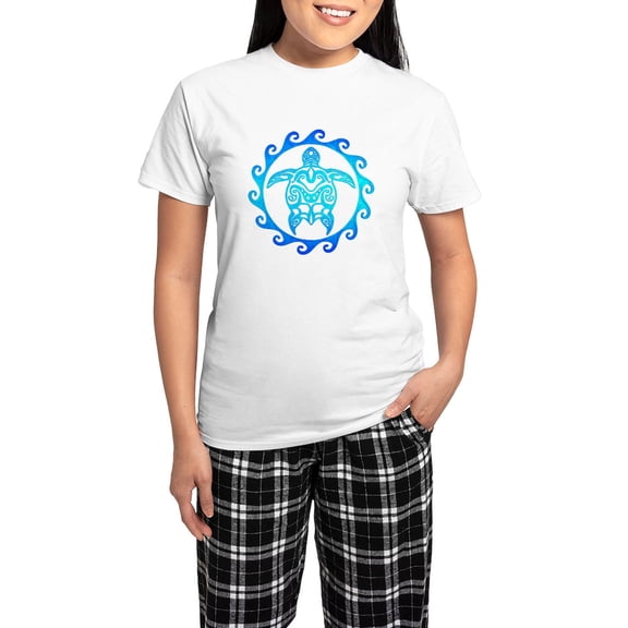 CafePress - Blue Tribal Turtle Sun Pajamas - Women's Short Sleeve Print T-Shirt and Pants Light Cotton Pajama Set