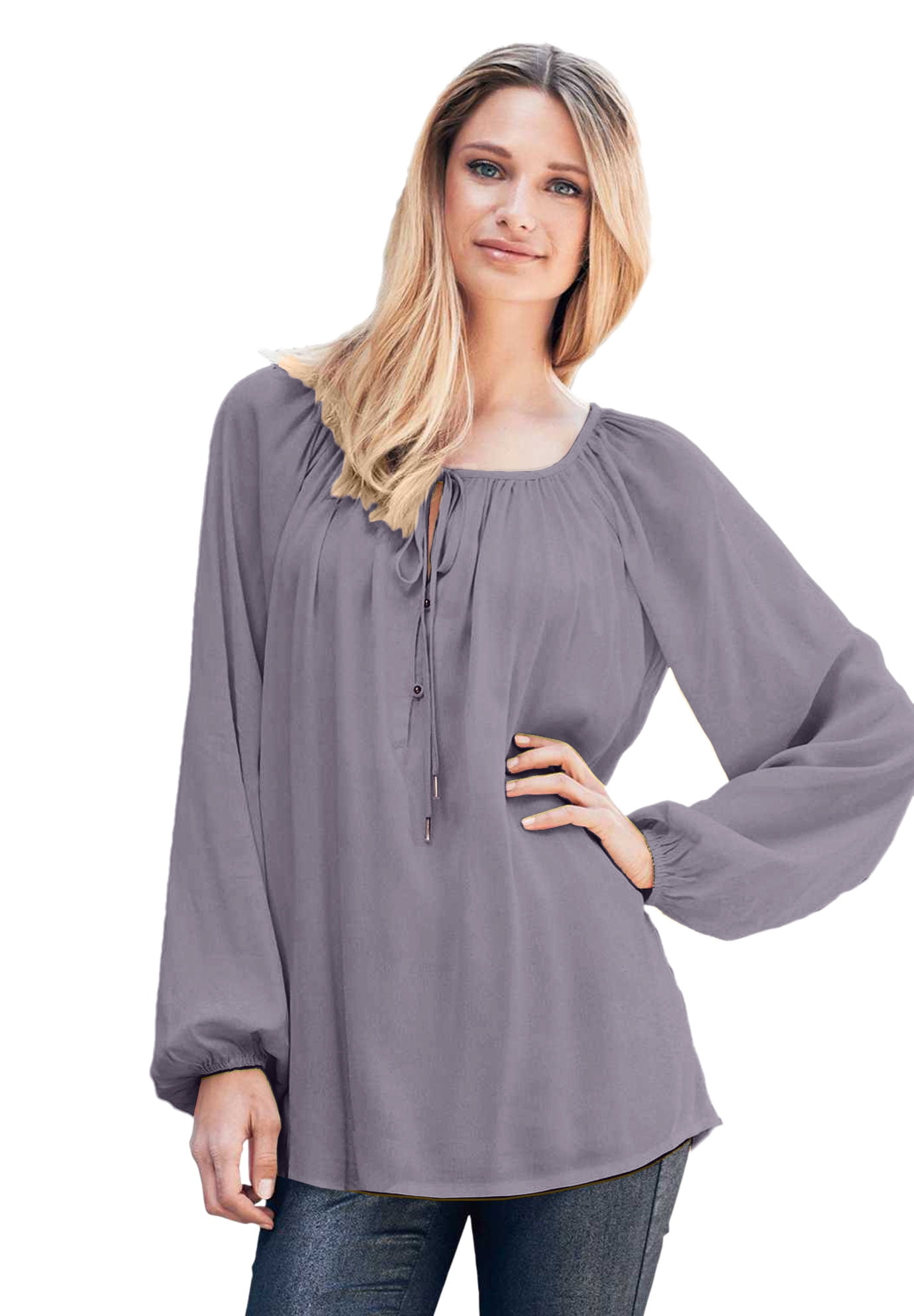 Ellos - Ellos Women's Plus Size Tie Neck Peasant Tunic Tunic - Walmart ...