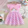 thumbnail image 3 of Beilxfa Toddler Girls Rainbow Unicorn Summer Dress Ruffled Sleeve Sequin Loves Tulle Dress 1-6 Years, 3 of 8