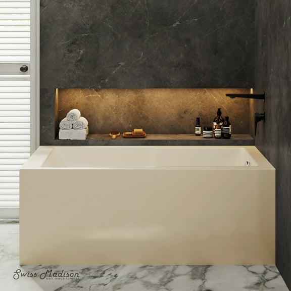 Claire 60 x 32 Right Drain Soaking Alcove Corner Apron Bathtub in Glossy Bisque