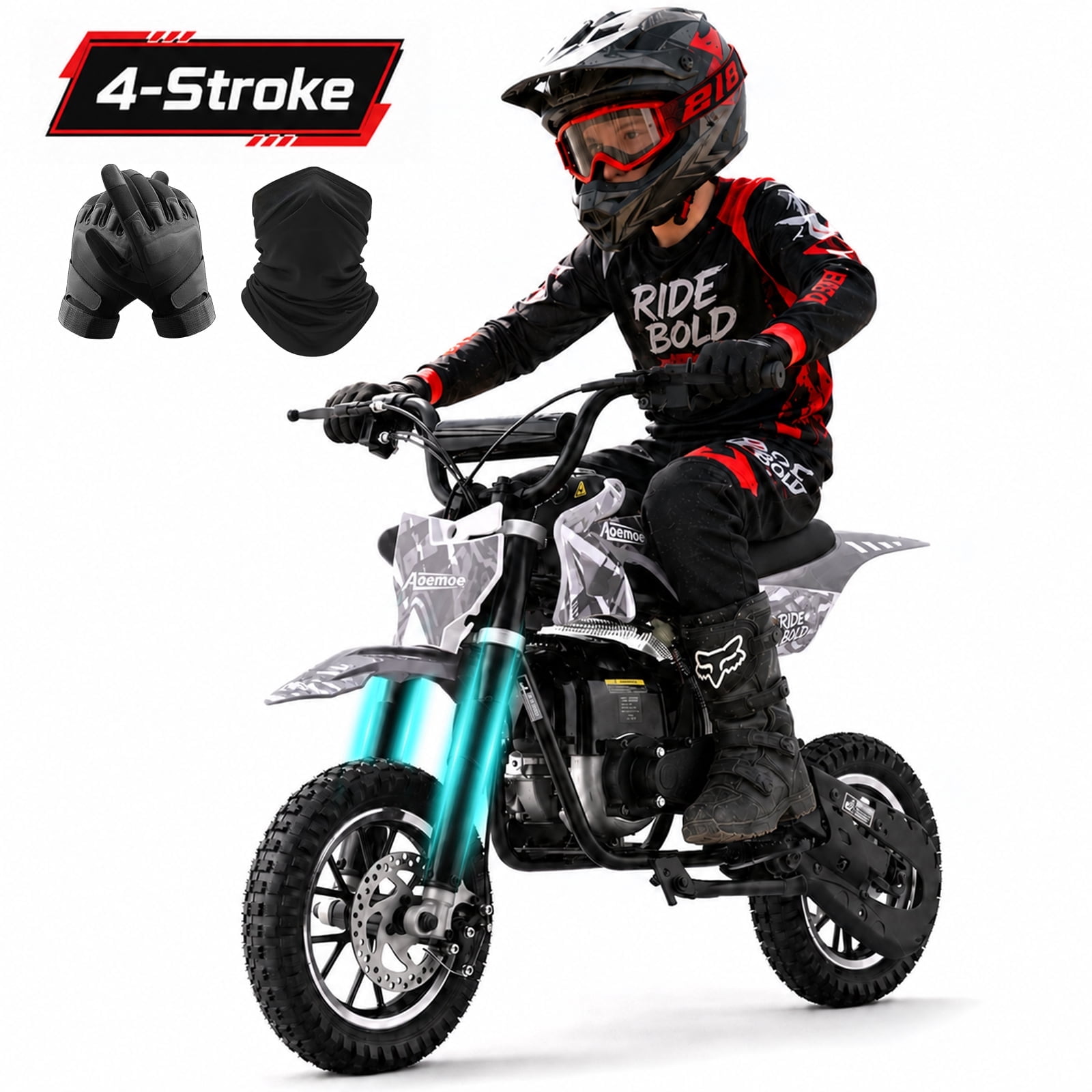 Aoemoe dirt bicycles, 39cc gas power motorcycle, 45×24×16in , 4-Stroke, dirt bicycles for kid 8 14, Black