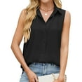 thumbnail image 2 of Womens Sleeveless Button Down Shirt Collared Blouse Casual Office Shirts Basic Tank Top Black XL, 2 of 10