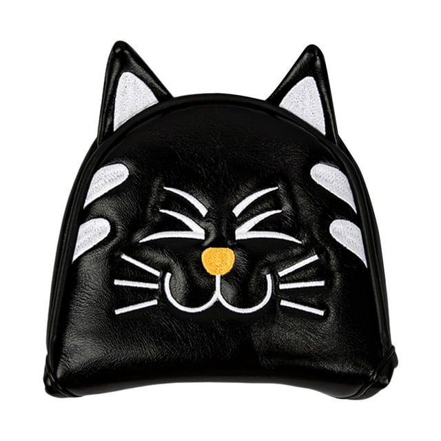 Almencla Couvre-Têtes de Club de Golf Maillé Putter Motif Chat Accessoires Putter Queue Couvre-Tête Demi-Cercle Noir