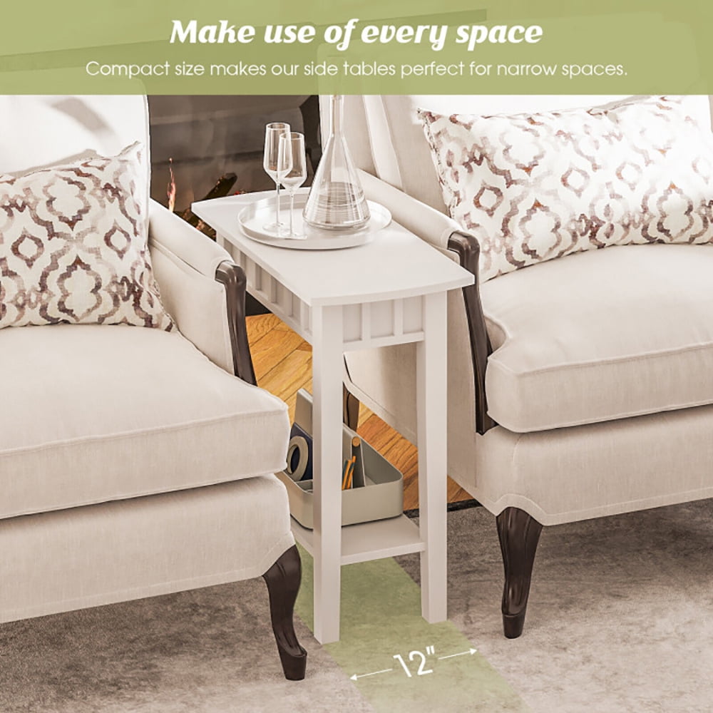 Finihen End Table, 2-Tier Narrow Wood End Table with Storage Shelf for Small Spaces, Sofa Side Table, Bed Side Table, for Living Room, Bedroom, White Finihen End Table, 2-Tier Narrow Wood End Table with Storage Shelf for Small Spaces, Sofa Side Table, Bed Side Table, for Living Room, Bedroom, White
