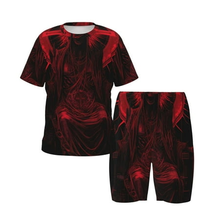 Picia Red Gothic Skeleton Throne Printed Boys  Kids-PJ Snug Fit Cotton Short Sleeve Top and Shorts 2 Piece Pajama Set-4X-Large