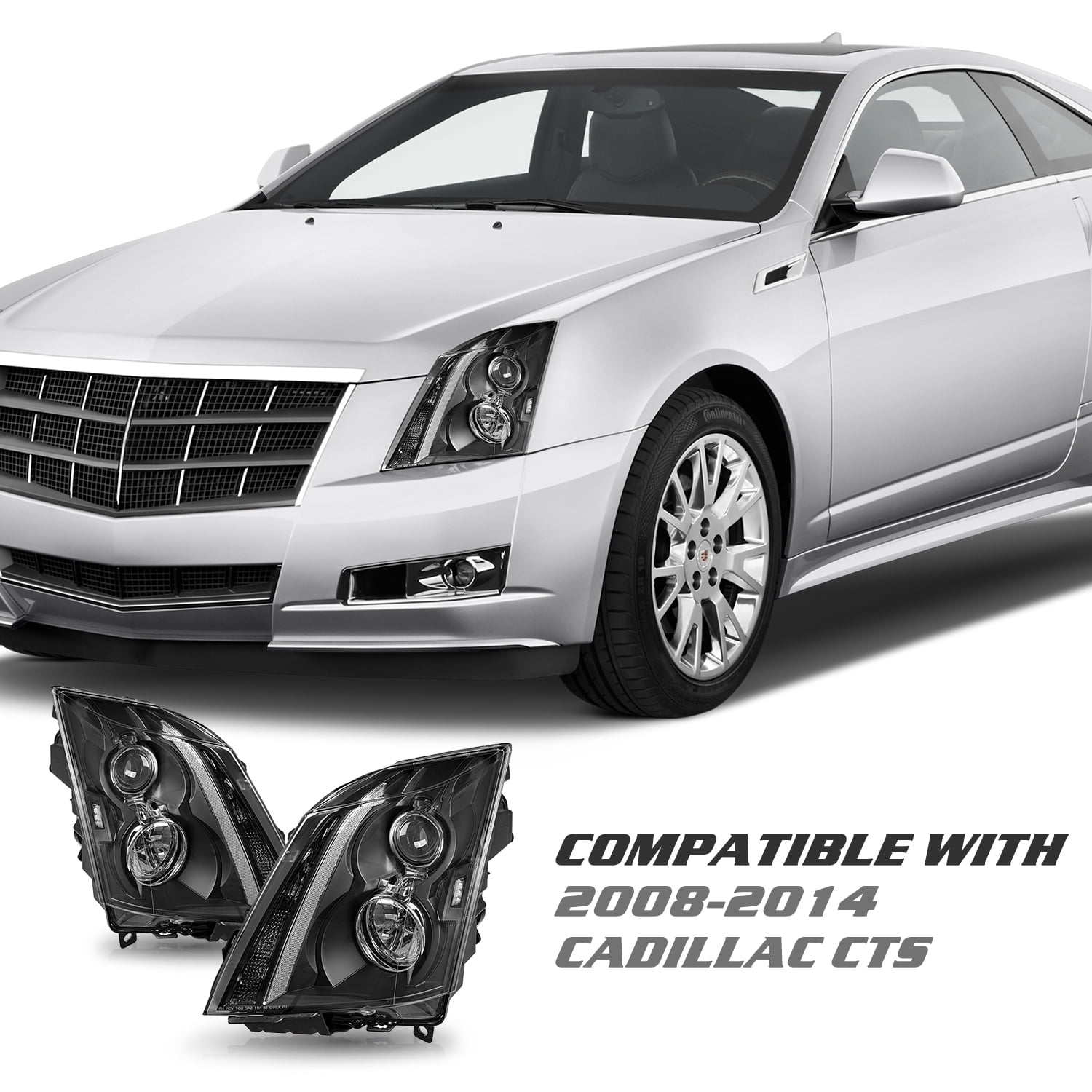 For 2008 2009 2010 2011 2012 2013 2014 Cadillac CTS Black Halogen Headlights Set