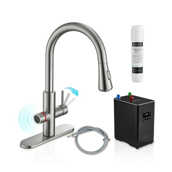 Sunset 4-in-1 Single Handle 17.5 in. Faucet for Instant Hot Water Dispensor with Boiler Tank and Filter in Nickel