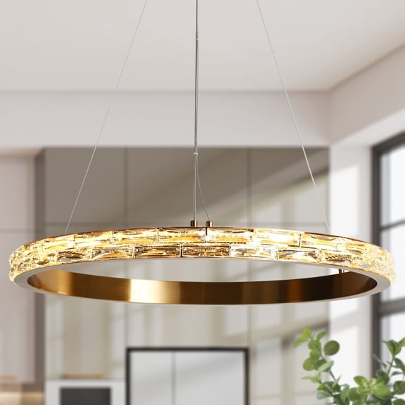 LNC Sledeifyra 1-Lights 28" Modern Luxury Wagon Wheel Crystal Integrated LED Chandelier, Gold