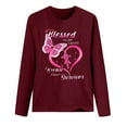 thumbnail image 3 of Fesfesfes Women Breast Cancer Prevention Tops Casual Long Sleeve O-neck Sweatshirt Tops Letter Printed Pullover Blouse Under $10, 3 of 4