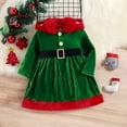 thumbnail image 7 of YWDJ Girls Casual Dress Christmas s Velvet Dresses Dresses Clashing Velvet Belted Dresses Hooded Dresses Ages 3-8 Green 3Y, 7 of 7