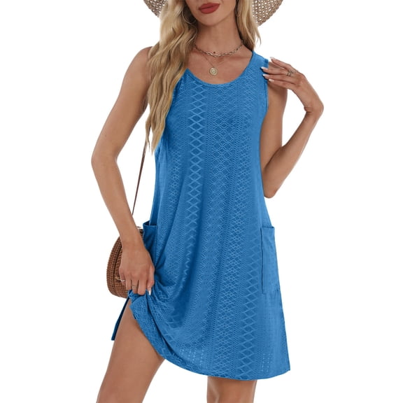 Sun Dresses for Women 2025 Vacation Sping Summer Casual Sundresses Women's Hawaiian Beach Eyelet Dress with Pockets