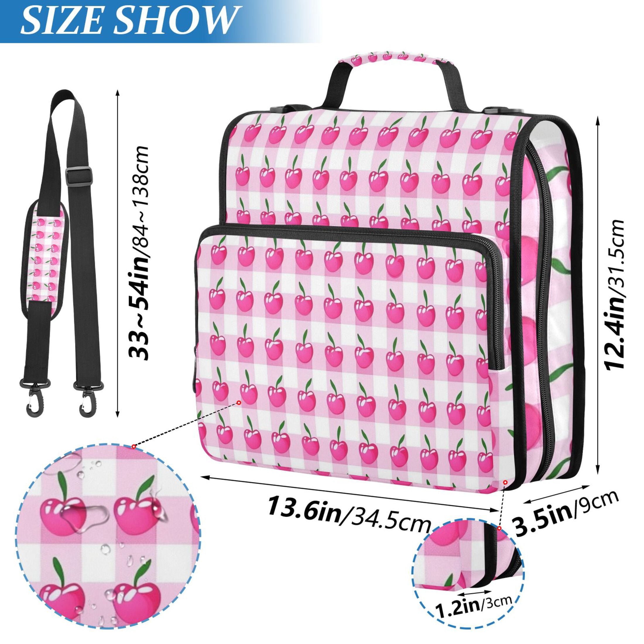 3 Ring Zipper Binder with Shoulder Strap Waterproof Trapper Keeper 2 Inch D-Ring 500 Sheets Capacity Cherry with Gingham