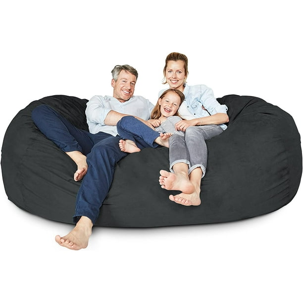 Lumaland 7ft Giant Bean Bag Chair with Microsuede Washable Cover, Black
