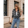 thumbnail image 2 of Women'S Button Down Flannel Shirts Shacket Long Sleeve Collared Business Casual Tops Work Blouses Black & blue L, 2 of 8