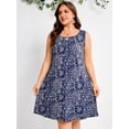 thumbnail image 4 of SHOWMALL Plus Size Sleeveless Summer Dress for Women, Keyhole Cutout Pleated Neck Navy Blue Dotted Floral 3X A-Line Dress with Pockets, Soft Casual Sun Dress, 4 of 5