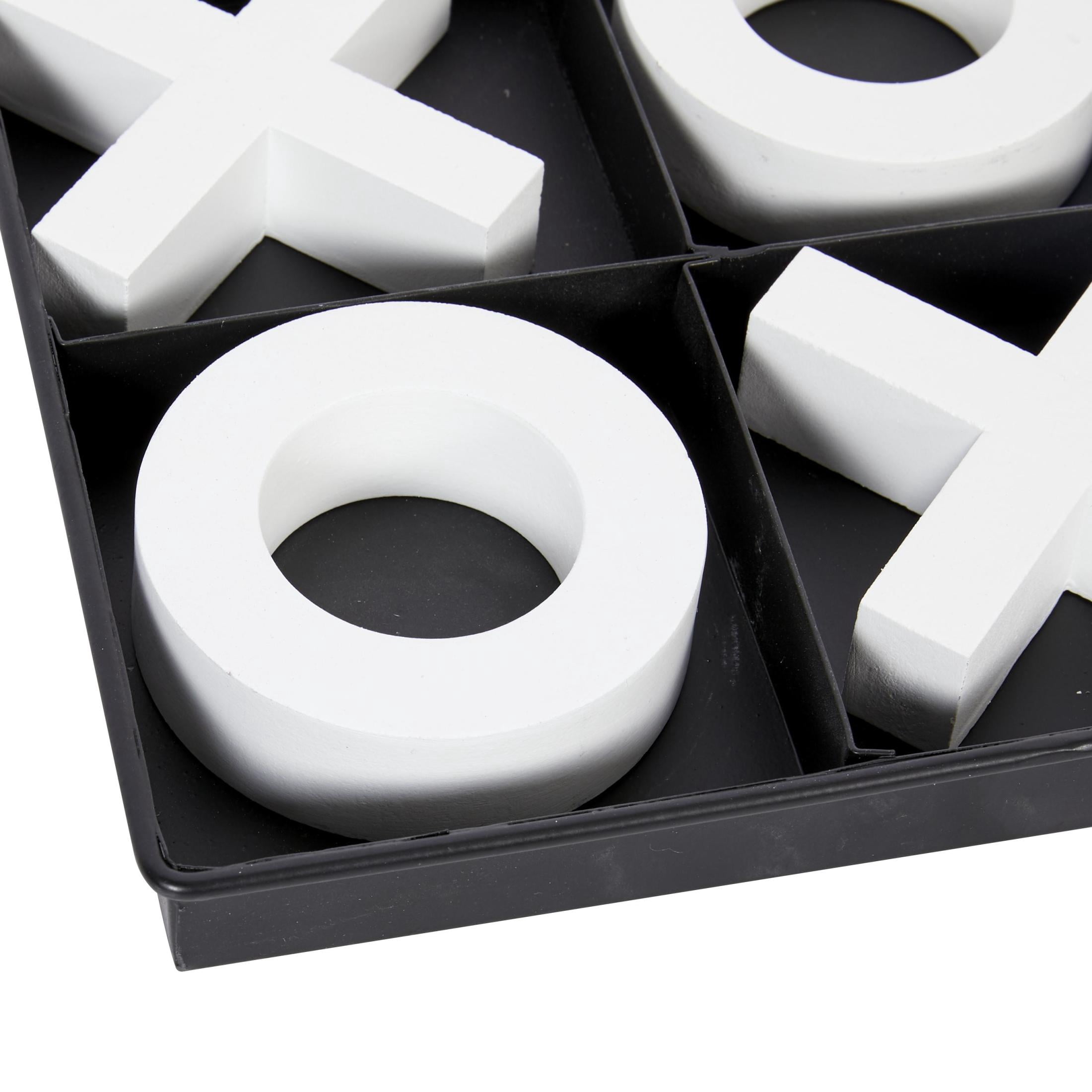 DecMode 12" x 1" Black Wood Tic Tac Toe Game Set with White Pieces, 1-Piece