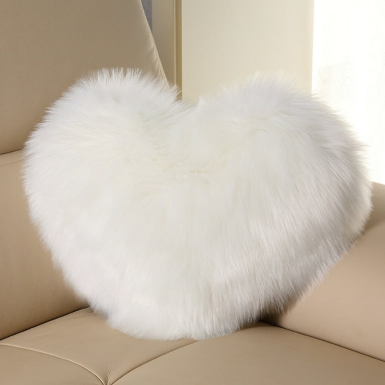Yesbay Throw Pillow Fuzzy Long Faux Fur Love Heart Shape Fluffy
